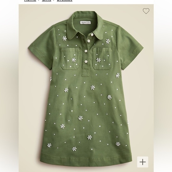 J crew Girls' flower-embellished shirtdress in twill midnight moss - Picture 4 of 5